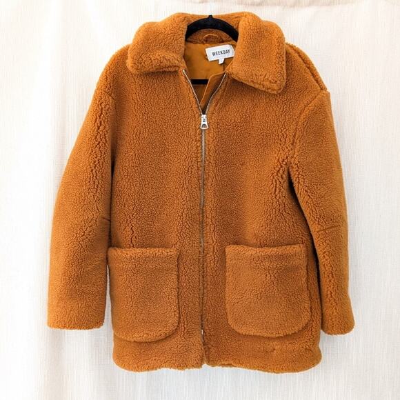 Weekday Felice Fleece Long Sleeve Full Zip Teddy Coat Jacket, size XS - Picture 1 of 7